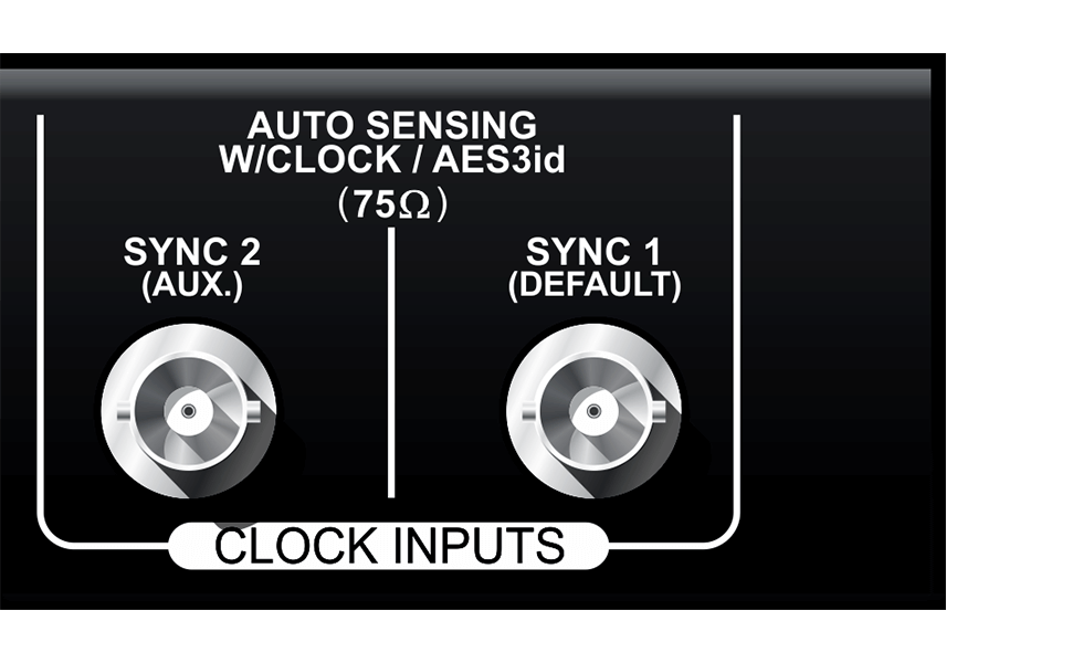 The two word clock BNC inputs of the DClock-R