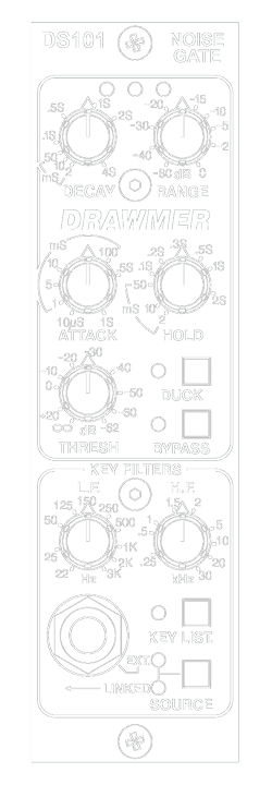 A line drawing of the DS101 front panel showing the controls