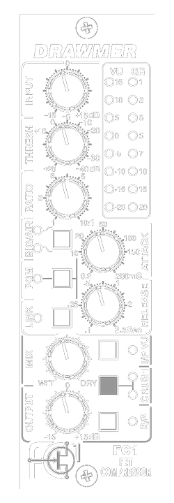 Line drawing of the FC1 front panel showing controls