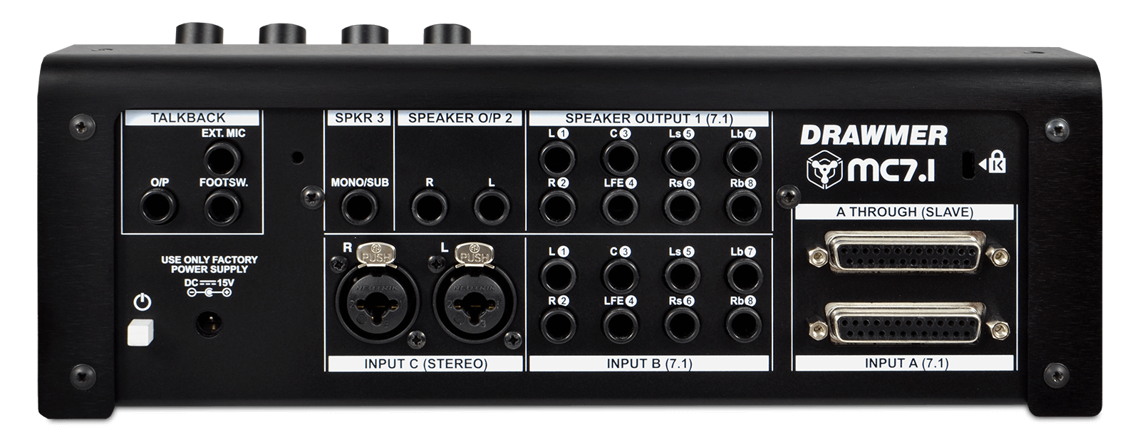 The MC7.1 rear panel connectors
