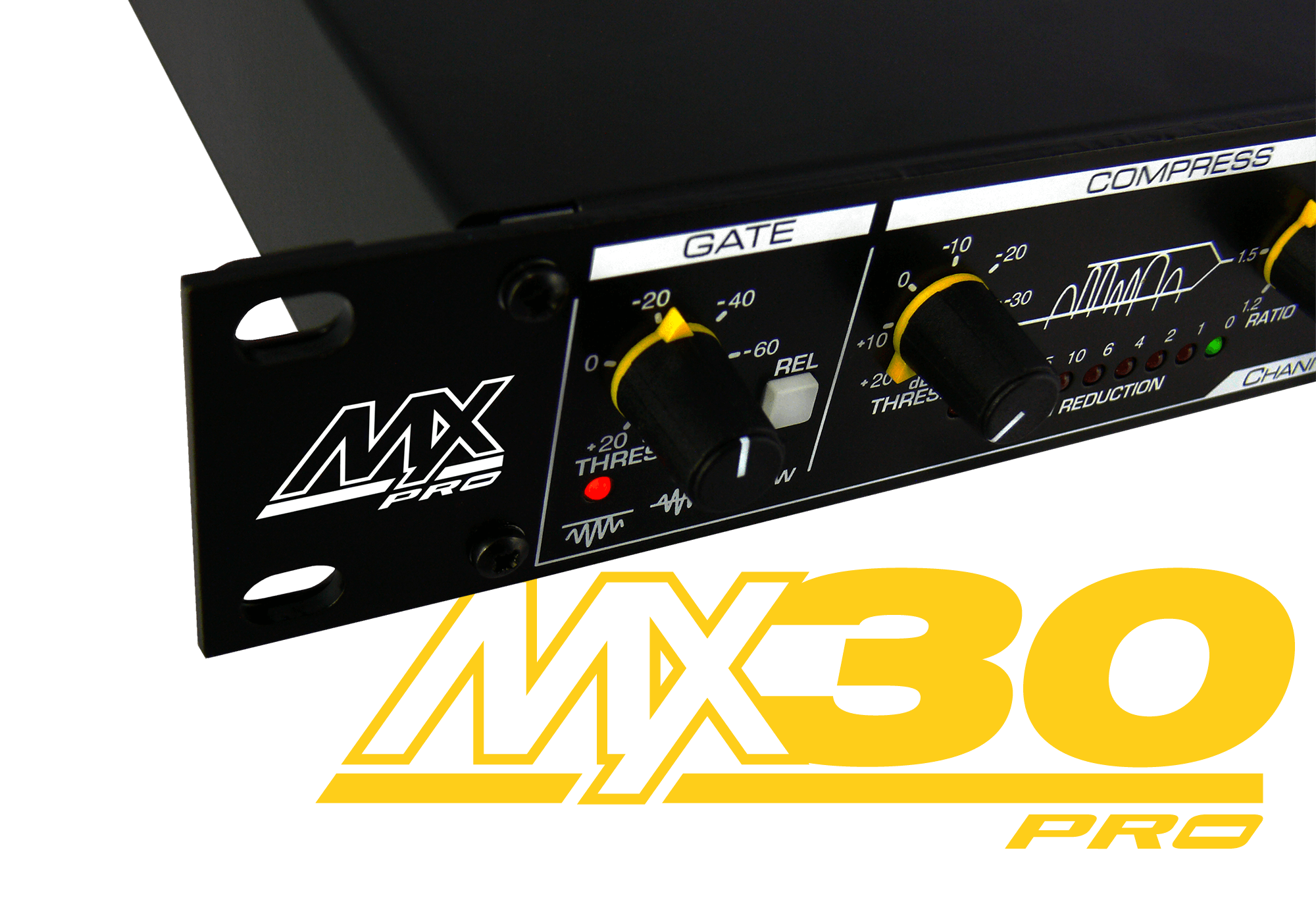 Close up of the MX30Pro Gate section with the logo below in yellow